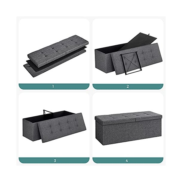 SONGMICS bnk, sammenklappelig, m. klaplg - mrkegr imiteret linned (110x38)