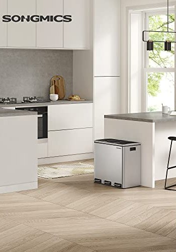 SONGMICS avfallsbeholder, 3-roms, pedal, med mykt lukket lokk, innvendig plastbeholder, hndtak - slvstl