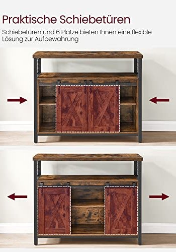 VASAGLE Sideboard, mit 2 Schiebetüren, verstellbarem Regal – rustikale braune Spanplatte und schwarzer Stahl