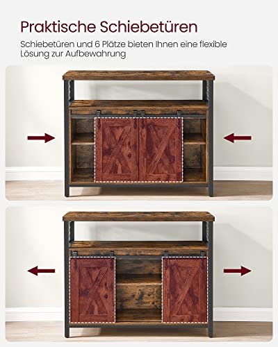 VASAGLE Sideboard, mit 2 Schiebetüren, verstellbarem Regal – rustikale braune Spanplatte und schwarzer Stahl