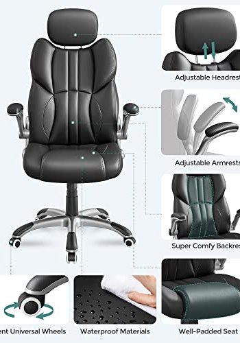 SONGMICS ergonomisk kontorstol, m. armln, vippefunktion, hjul - sort kunstlder