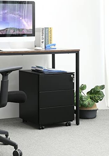 SONGMICS mobilt arkivskap, lsbart, m. 3 skuffer og hjul - matt sort stl