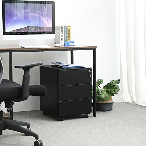 SONGMICS mobilt arkivskap, lsbart, m. 3 skuffer og hjul - matt sort stl