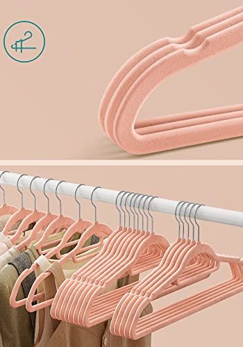 SONGMICS kleshenger, sklisikker, m. 360° svingbare kroker - rosa flyelsstoff (sett med 50 stk)