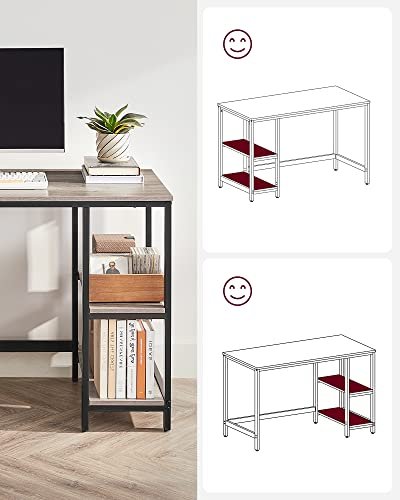 VASAGLE skrivebord, m. 2 hyller - greige sponplater og sort stl (120x60)