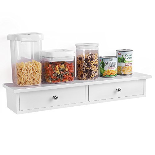 SONGMICS vegghylle, m. 2 skuffer - hvit hyglans MDF