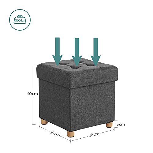 SONGMICS puff, sammenleggbar, med lokk - mrkegr imitert lin og naturlig tre (38x38)