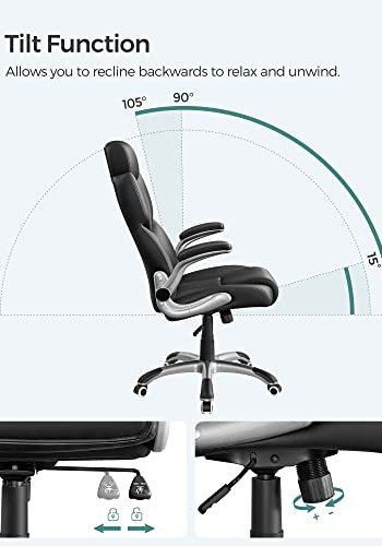 SONGMICS ergonomisk kontorstol, m. armln, vippefunktion, hjul - sort kunstlder