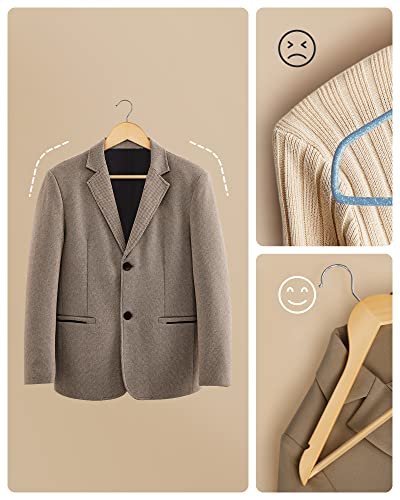 SONGMICS kleshenger, med skulderhakk, sklisikker bussstang, 360° svingbar krok - naturlig tre (sett med 20)