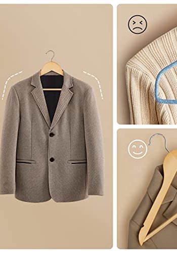 SONGMICS kleshenger, med skulderhakk, sklisikker bussstang, 360° svingbar krok - naturlig tre (sett med 10)