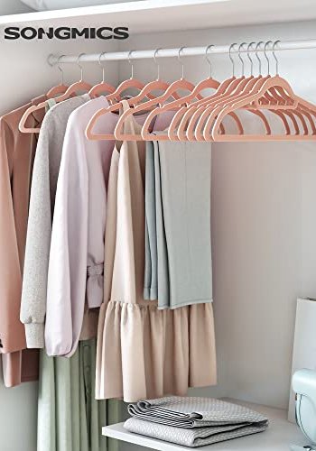 SONGMICS kleshenger, sklisikker, m. 360° svingbare kroker - rosa flyelsstoff (sett med 50 stk)