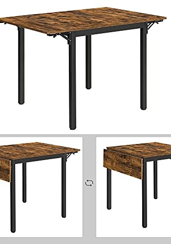 VASAGLE Esstisch mit Klappe  Vintage-braune Spanplatte und schwarzer Stahl (84,5 (120) x 78)