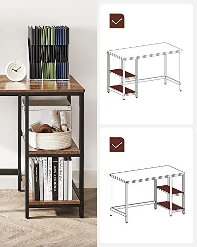 VASAGLE skrivebord, m. 2 hyller - rustikk brun sponplate og sort stl (140x60)