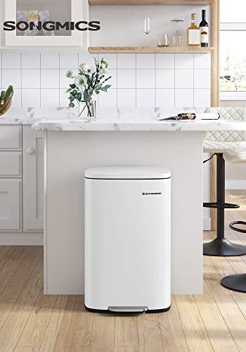 SONGMICS avfallsbeholder, m. innvendig plastbeholder, pedal, hengslet lokk, soft close - hvit stl