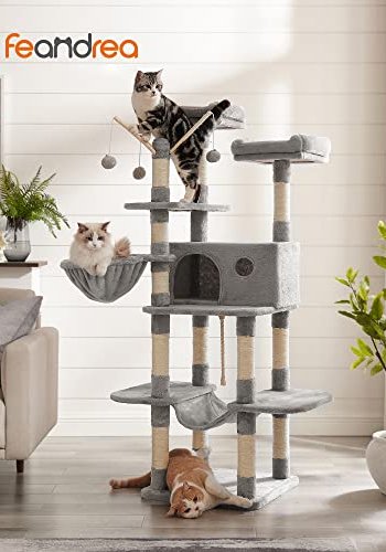 FEANDREA skrapestolpe, 6 niver, 2 plattformer, 1 kurv, 1 hule, 3 pom-poms, 1 hengekye - lys gr plysj