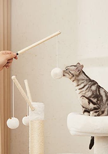 FEANDREA skrapestolpe, m. avfallsbrett, 3 plysj ballbarer, plattform, hule, stol - plysj/sisal/brunt tre