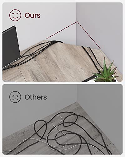VASAGLE L-formet hjrnepult, m. 2 hyller - greige sponplater og sort stl