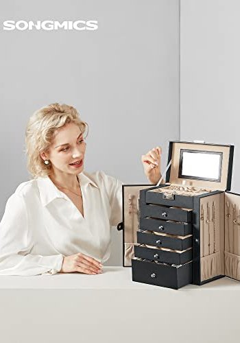 SONGMICS smykkeskrin, lsbar, m. 6 lag, 5 skuffer, speil - sort MDF