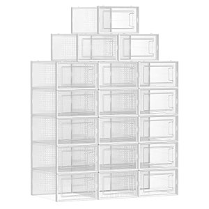 SONGMICS skoske, stabelbar, foldbar, passer op til UK strrelse 10.5 - klar/hvid plast (st med 18)