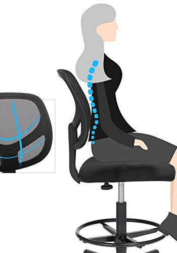 SONGMICS kontorstol, m. 360 graders rotasjon, justerbar fotsttte, hydejusterbar, hjul - mesh stoff