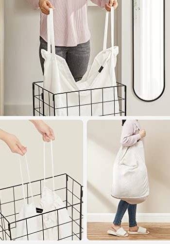 SONGMICS skittentyskurv, sammenleggbar, med avtagbar vaskbar pose - hvitt stoff og svart stl