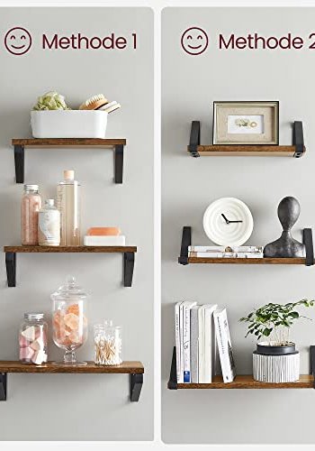 VASAGLE Wandregal, rechteckig – braunes MDF und schwarzer Stahl (3er-Set)