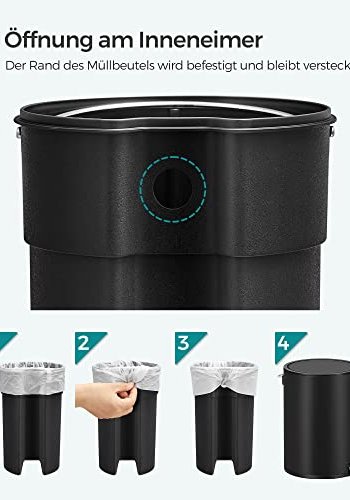 SONGMICS pedalbtte, med innvendig plastbtte - svart plast og sort stl