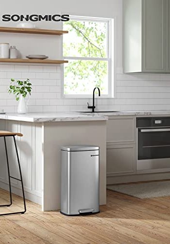 SONGMICS avfallsbeholder, 30L, med innvendig plastbeholder, hengslet lokk, lukttett - slvstl
