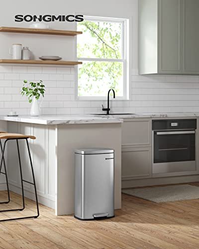 SONGMICS avfallsbeholder, 30L, med innvendig plastbeholder, hengslet lokk, lukttett - slvstl