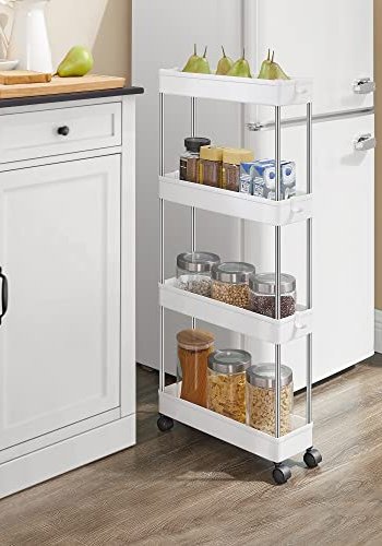 SONGMICS smal vogn, m. 4 hyller og hjul - hvit polypropylen og stl