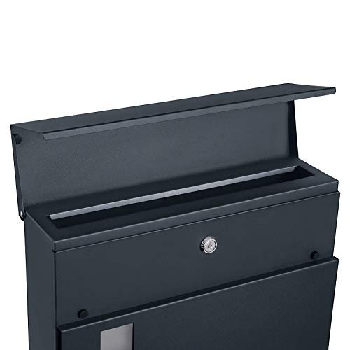 SONGMICS vegghengt postkasse, lsbar, med avisholder - antrasittgr galvanisert stl