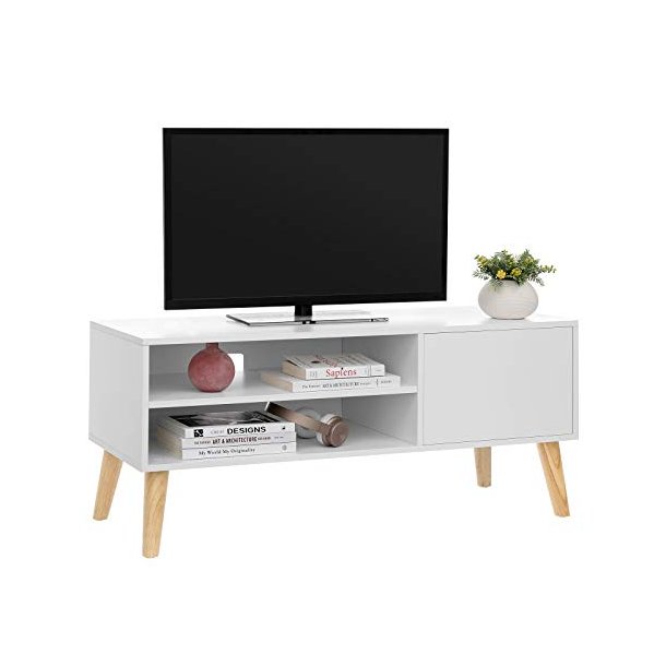 TV-bord, m. 1 lge og 1 hylde - hvid spnplade og natur tr