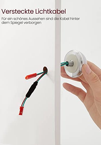 VASAGLE Schminktisch, mit Spiegel, Glühbirnen, 2 Schubladen, 3 Fächern – Spiegelglas und weiße Spanplatte (80x40)