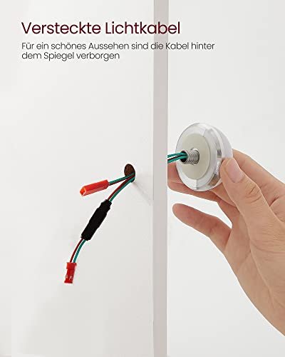 VASAGLE Schminktisch, mit Spiegel, Glühbirnen, 2 Schubladen, 3 Fächern – Spiegelglas und weiße Spanplatte (80x40)