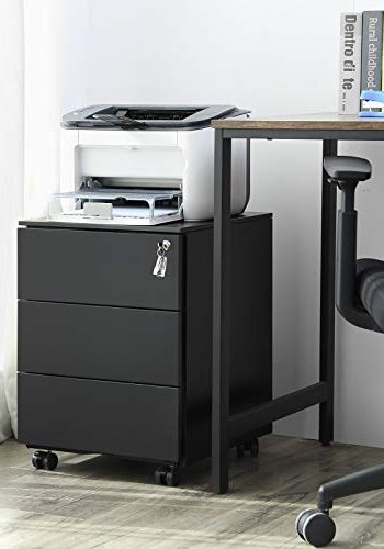 SONGMICS mobilt arkivskap, lsbart, m. 3 skuffer og hjul - matt sort stl