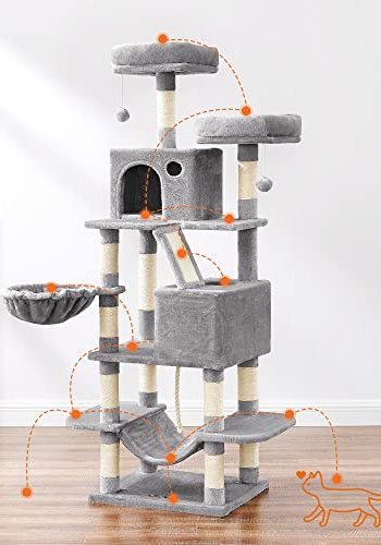 FEANDREA skrapestolpe, 5 niver, 2 stoler, 2 huler, 1 kurv, 2 pom-poms, 1 hengekye - lys gr plysj