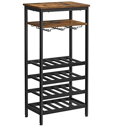 VASAGLE vinreol, til 20 flasker, m. glasholder og 1 hylde - rustik brun spnplade og sort stl