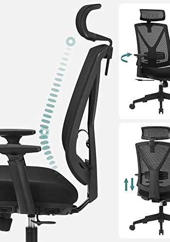 SONGMICS Bürostuhl, m. Fußstütze, Lordosenstütze, verstellbare Kopfstütze, Armlehne, Wippfunktion – schwarz