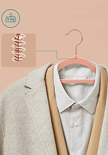 SONGMICS kleshenger, sklisikker, med knytestang og rosegullkrok - rosa flyelsstoff (sett med 50 stk)