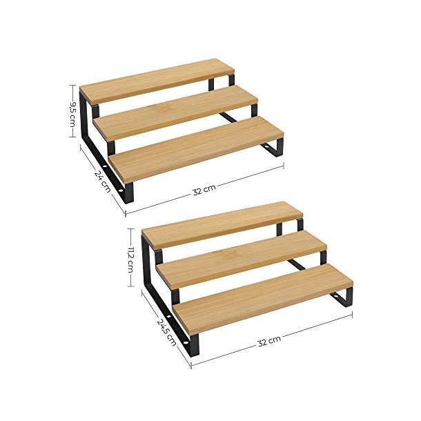 Krydderihylde, 3-lags udtrksbar, stabelbar - natur bambus og sort stl (st med 2)