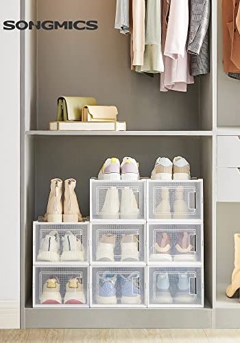 SONGMICS skoeske, stablebar, sammenleggbar, opp til UK strrelse 10,5 - klar og hvit plast (sett med 8)