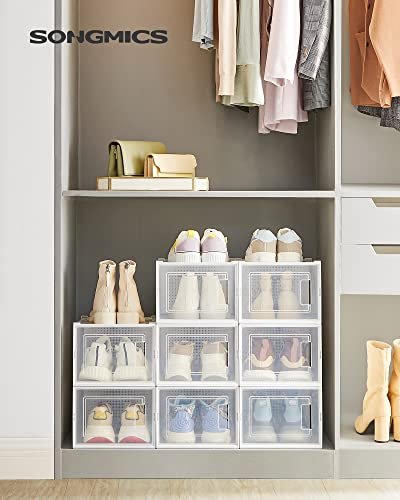 SONGMICS skoeske, stablebar, sammenleggbar, opp til UK strrelse 10,5 - klar og hvit plast (sett med 8)