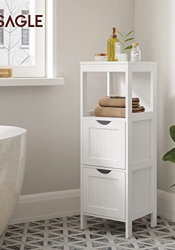 VASAGLE baderomsskap, m. 1 pent rom og 2 skuffer - hvit MDF