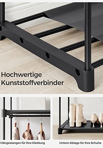 SONGMICS garderobe, sammenleggbar, m. 2 henger og 2 hyller - svart stoff og metall