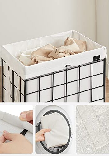 SONGMICS skittentyskurv, sammenleggbar, med avtagbar vaskbar pose - hvitt stoff og svart stl