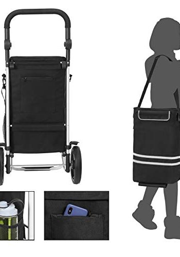 SONGMICS vogn, 35L, sammenleggbar, isolert kjlebag, avtagbar ryggsekk, hjul - svart polyester