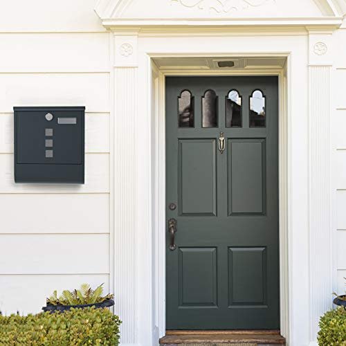 SONGMICS vegghengt postkasse, lukket ls, m. avisholder, navneskilt - antrasittgrtt stl