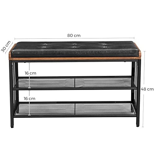 VASAGLE skohylle, m. 2 mesh hyller - vintage svart kunstskinn, brun sponplate og svart stl