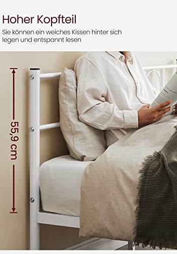 VASAGLE sengeramme, med sengegavl - hvit stl (140x190)