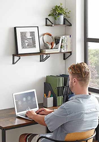 VASAGLE Wandregal, rechteckig – braunes MDF und schwarzer Stahl (3er-Set)